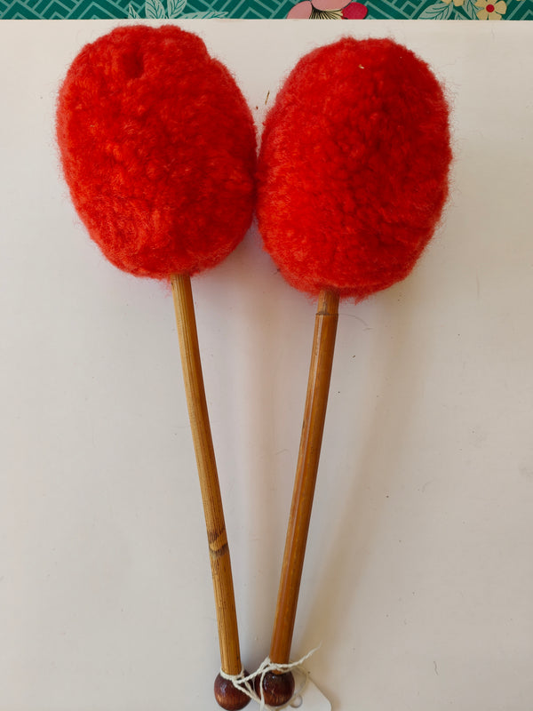 Red with cane stem tenor drum beaters