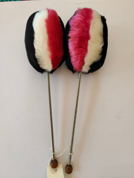Black with pink and white tenor drum beater