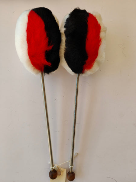 White with red and black tenor drum beater