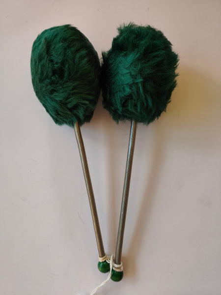 Green with silver stem tenor drum beater