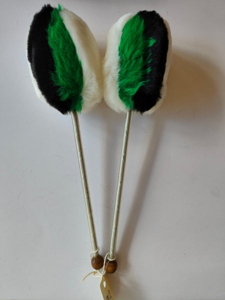 White with green and black tenor drum beater