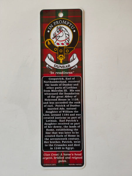 Dunbar Scottish clan bookmark