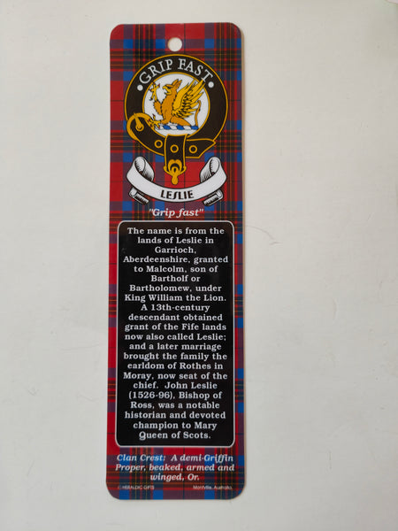Leslie Scottish clan bookmark