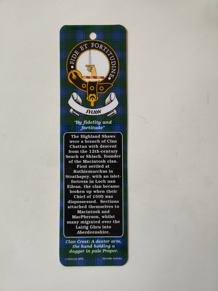 Shaw Scottish clan bookmark