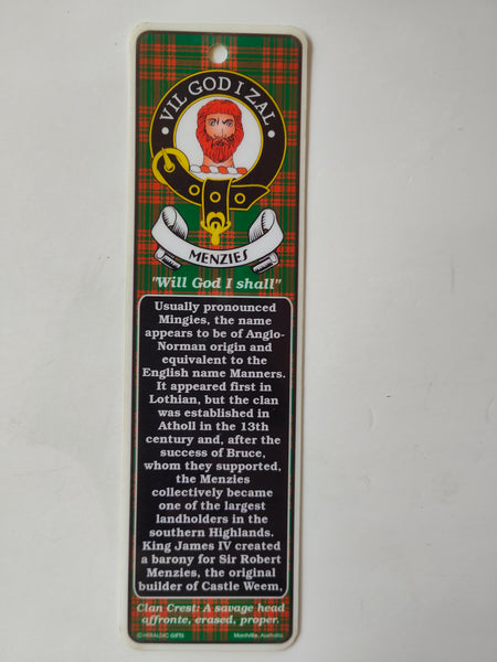 Menzies Scottish clan bookmark