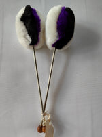 White with purple and black tenor drum beater