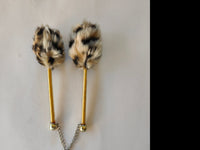 Mini tenor drum beaters with keychain - leopard skin pattern with gold stem