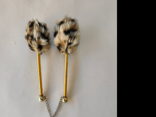 Mini tenor drum beaters with keychain- tiger skin pattern with gold stem