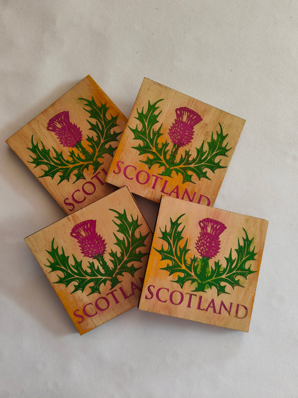 Scotland with thistle wooden coaster-square
