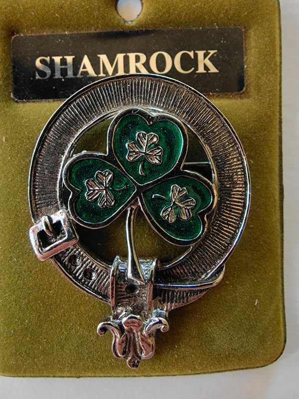 Green shamrock Irish hat badge