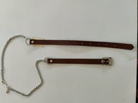 Brown leather and chrome plated chain sporran belt