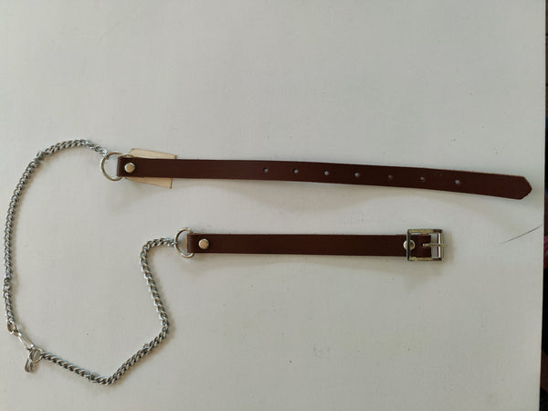 Brown leather and chrome plated chain sporran belt