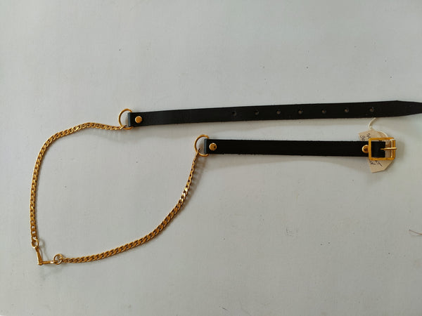 Black leather and gold-plated chain sporran belt